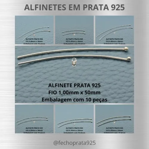 Alfinete Prata 925 - Vários tamanhos e modelos - www.fechoprata925.com.br