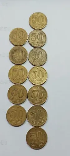 Moedas Antigas(Lote com 12) De 50 Centavos -1943,1944( C/Sigla) a 1947 e 1950 a 1956 - MBC
