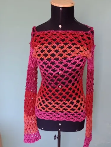 Blusa de crochet - monocromatica rosa, laranja e vermelho