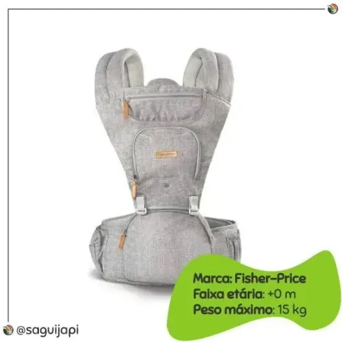Canguru Para Bebê Hipseat Fisher-Price - Cinza | Original e Ergonômico