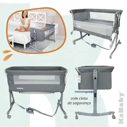 Berço Portátil Sleep 3 em 1 Moisés Co-bed Acopla na Cama - Cinza Kababy
