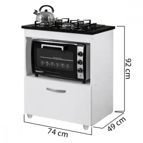 Balcão p/ Cooktop 4Bcs Salvia Kaiki Branco - Entrega Rápida!