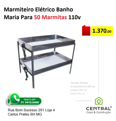 Marmiteiro Elétrico Banho Maria Para 50 Marmitas - 110V 