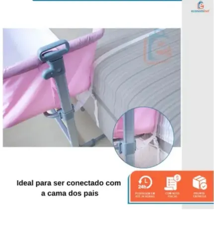 Berço Portátil na cor bege com Ajuste de Altura e adaptação na cama