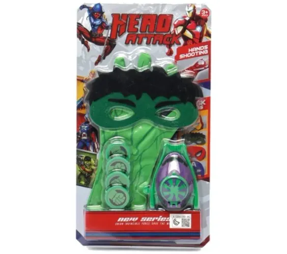 Kit brinquedo super herói - Luva lança disco e máscara Huck e homen ferro