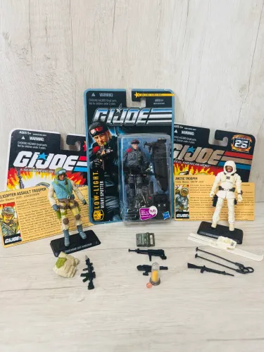LOTE RARO G.I. Joe 25th Anniversary: Low-Light (Lacrado) + Airborne + Snow Job (Completos)
