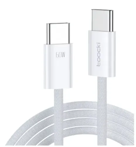 Cabo Carregamento Turbo 60w Tipo C para USB C Branco 1 metro Toocki