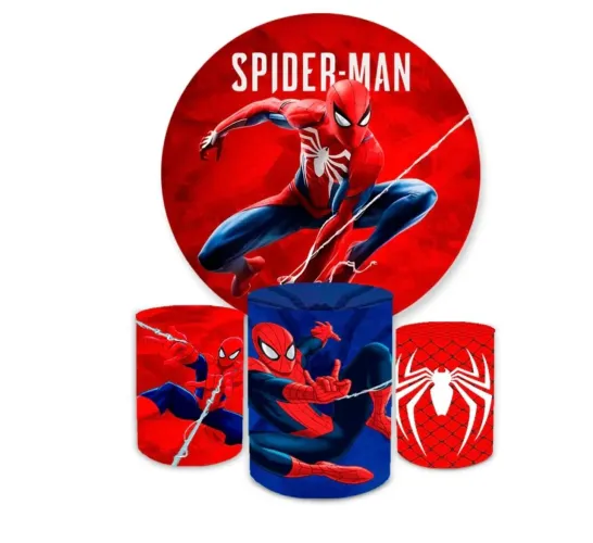 Kit capa para painel + trio capas cilindros de decoração Homem-Aranha