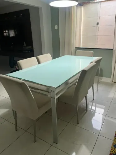 Mesa de Jantar INOX 1,80m Vidro 6 Cadeiras Premium