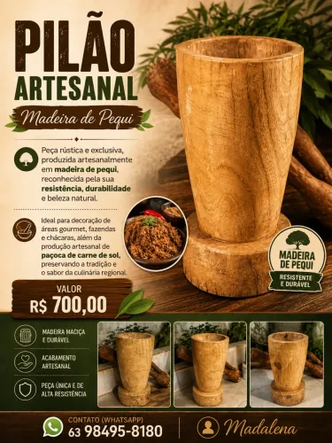 Vende- se Pilão Grande de Madeira de Pequi - Artesanal e Resistente