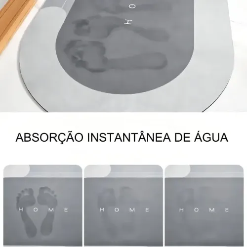 Tapete Mágico Banheiro Cinza 50x80 Super Absorvente Antiderrapante Oval