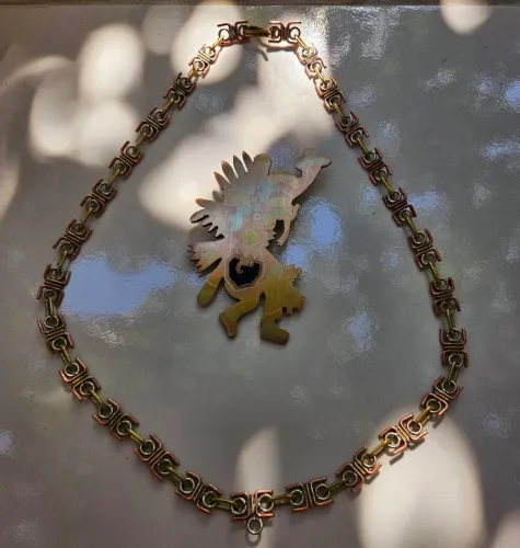 Colar Vintage Mexicano Kukulcán/Quetzalcóatl Em Prata, Cobre E Bronze - Hecho en Mexico