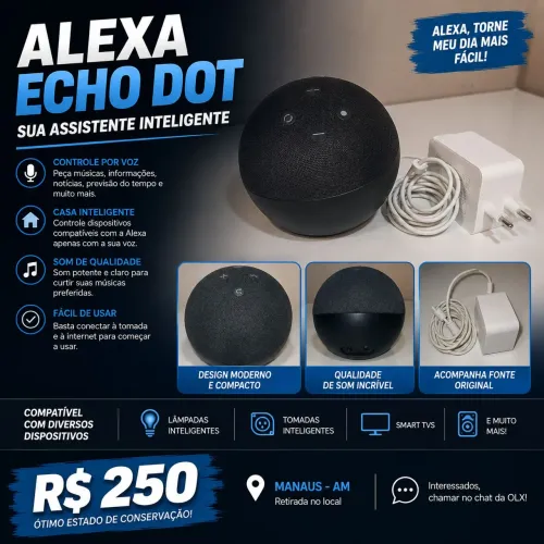 Amazon Echo Dot 4ª Geração Alexa Preto - Com Fonte Original