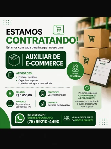 Vaga Auxiliar de E-commerce - Segunda a Sexta