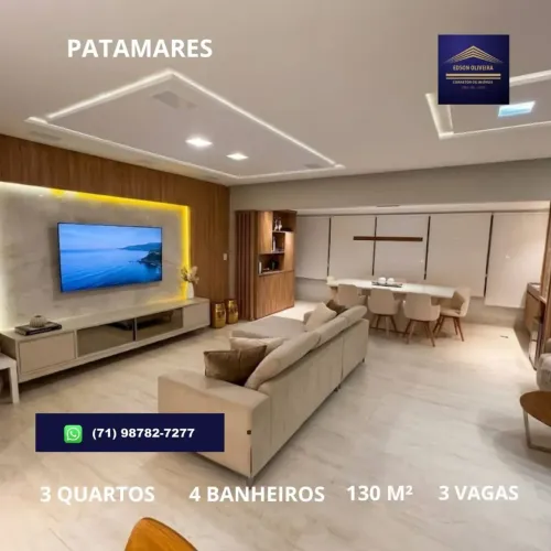 APARTAMENTO 3 QUARTOS, SUÍTES, VARANDA, NASCENTE, 130 M² - PATAMARES
