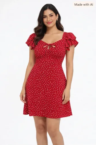 Vestido Vermelho com Poá Branco Tamanho P