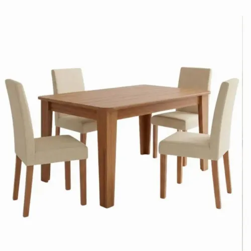 Mesa de Jantar MDF 4 Cadeiras Estofadas Linho - Cinamomo | Cinza Claro