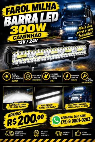 Barra led auxiliar farol 
