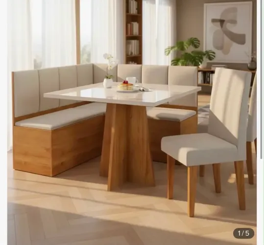 Conjunto mesa de jantar canto alemão vidro