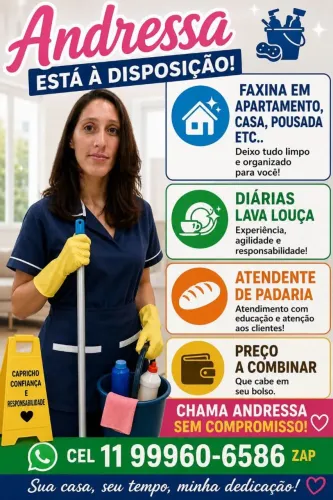Faxineira ajudante de cozinha pós obra