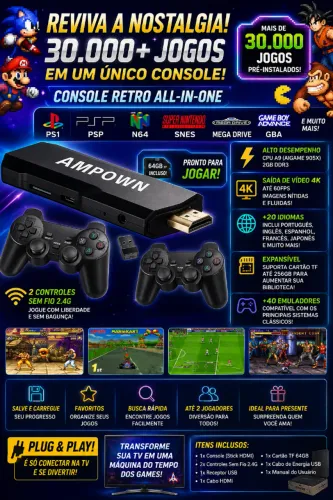Videogame Stick 64 Gb , 37.000 Jogos + 2 Controladores