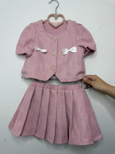 Conjunto saia e blusa de tweed infantil