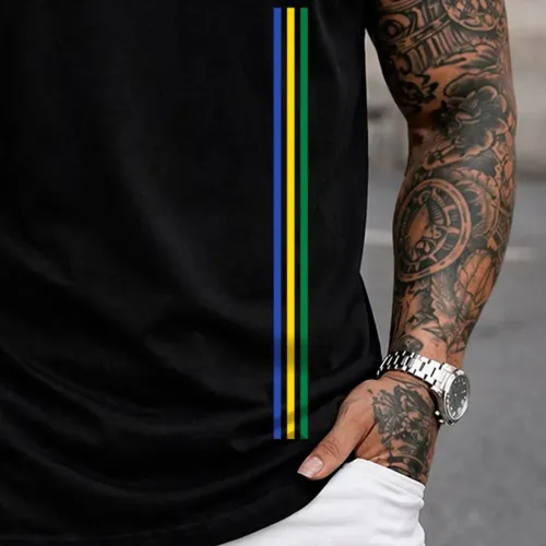 Camiseta Masculina Blusa Brasil 3 Listras T-shirt Verão Manga Curta Camisa Algodão Premium