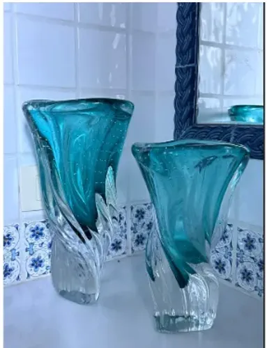 Vaso Murano - Azul Claro - Conjunto 2 unidades