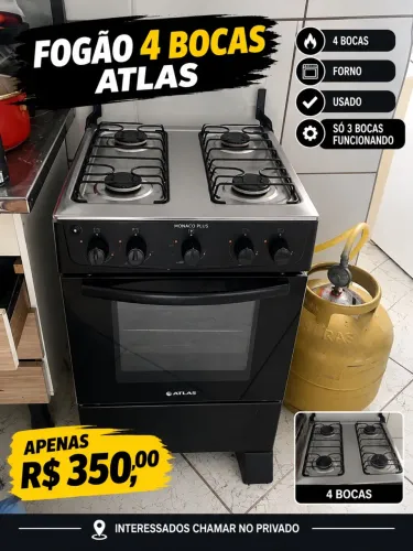 Fogão 4 bocas com forno funcionando