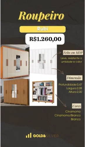 Guarda-Roupa Rubi 6 Portas - Cinamomo/Branco