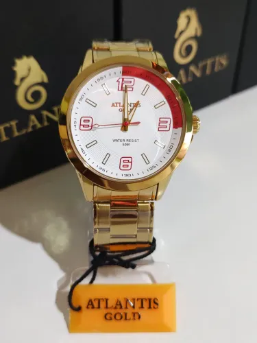 Relógio Atlantis original masculino dourado a prova d'água 