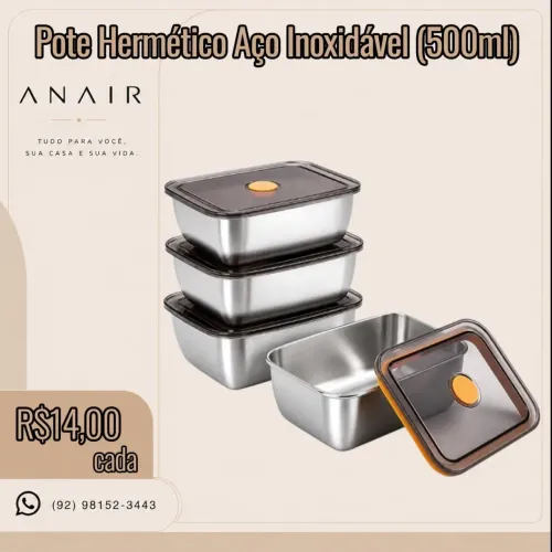 Pote Hermético Aço Inoxidável (500ml)