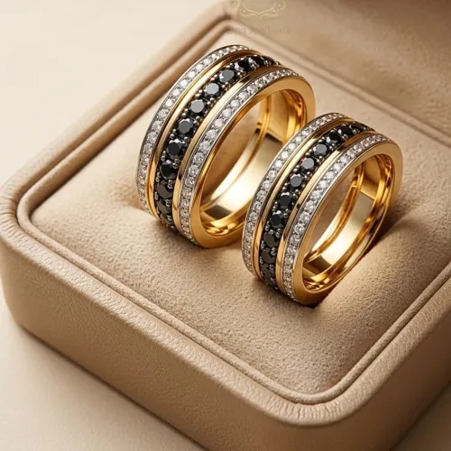 Par de Alianças Diamond Two Tone em Ouro 18K 750
