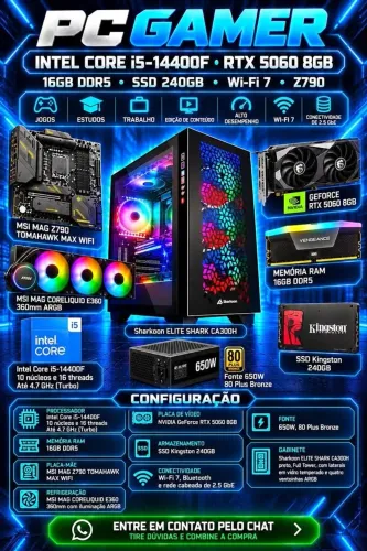 Computador gamer i5 14400f RTX 5060 DDR5