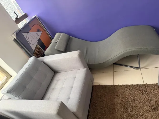 Conjunto para consultório, 1 divã e duas poltronas
