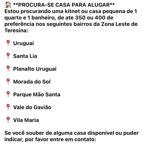 Procura-se casa,apartamento ou kitnet para ALUGAR!!