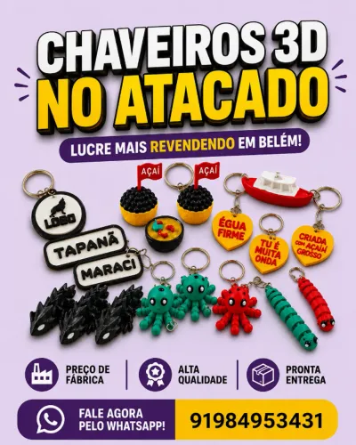 ? CHAVEIROS 3D NO ATACADO - LUCRO GARANTIDO REVENDENDO EM BELÉM! ?