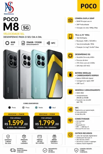 Smartphone Xiaomi Poco M8 5G Preto 512GB 8GB RAM Novo Entrega Gratis Garantia