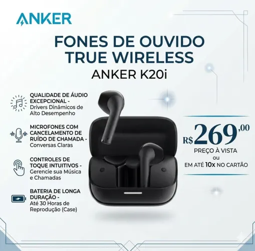 Fone Bluetooth Anker Soundcore K20i Premium (Original e Lacrado)
