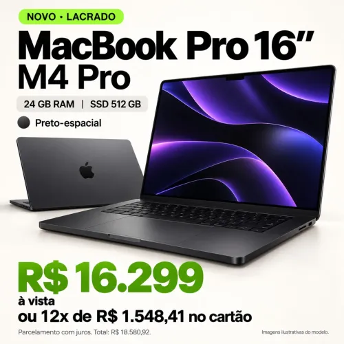 MacBook Pro M4 Pro 16? 24GB 512GB Preto-espacial Novo Lacrado