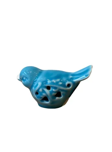 Escultura Pássaro Azul em Cerâmica Rendada 10cm
