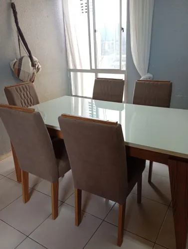Mesa tampo de vidro 6 cadeiras 