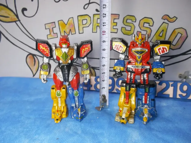 Conjunto x 2 Robô Megazord & Zyu 3(Zyuranger/Power Rangers)10cm.Impressão 3D.SEM articular