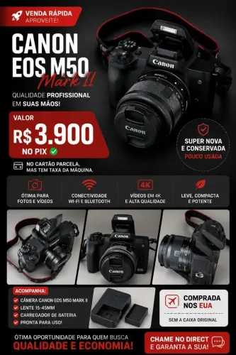 Câmera Canon Eos M50 Mark Ii Com Ef-m 15-45mm