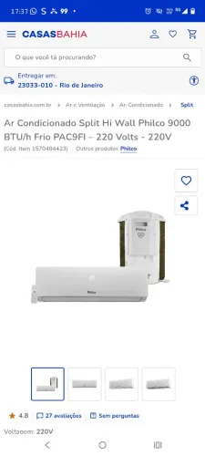 Ar Condicionado Split Hi Wall Philco 9000 BTU/h Frio PAC9FI - 220 Volts