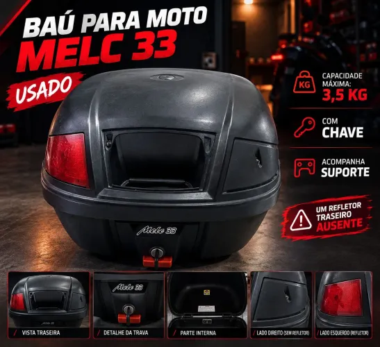 Baú para Moto MELC 33 - Com Chave e Suporte