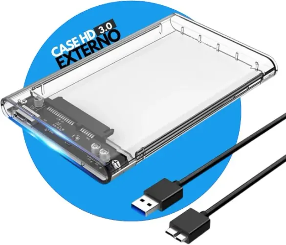 Case USB 3.0 para HD ou SSD SATA 2.5" Externo Transparente Gaveta para HD