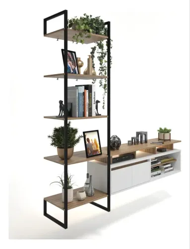 Estante Industrial Branco Com Lâmina Em Ferro E Madeira Rack Lâmina Com Branco