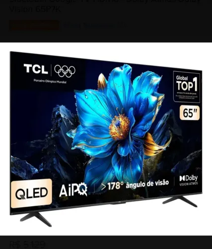 Vende-se tv TCL QLED 65 4K foi comprada em fevereiro 20226 ainda está com 2 anos de garant