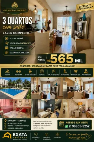 Apartamento para Venda em Serra, Jardim Limoeiro, 3 dormitórios, 1 suíte, 2 banheiros, 1 v